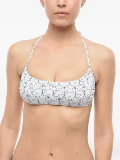 Karl Lagerfeld Logo-print Bikini Top In White