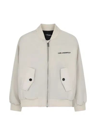 Karl Lagerfeld Kids' Logo-print Bomber Jacket In Neutral