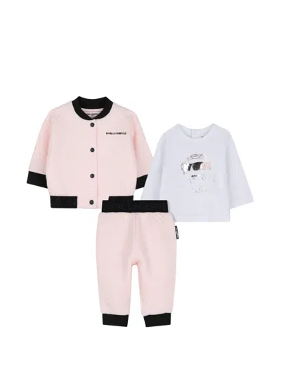 Karl Lagerfeld Babies' Logo-print Cotton Tracksuit Set In Pink