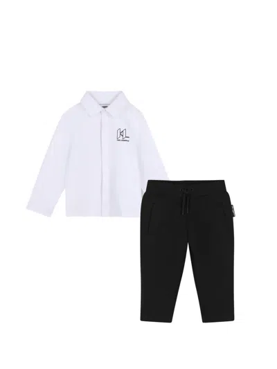 Karl Lagerfeld Babies' Logo-print Cotton Trousers Set In Multi