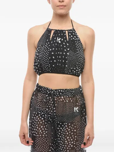 Karl Lagerfeld Logo-print Halterneck Top In Black