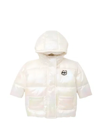 Karl Lagerfeld Kids' Logo-print Hooded Puffer Jacket In White