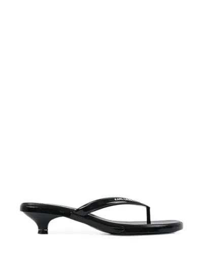 Karl Lagerfeld Logo-print Kitten-heel Flip-flops In Black