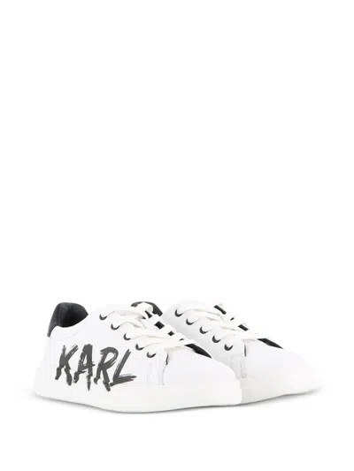 Karl Lagerfeld Kids' Logo-print Lace-up Leather Sneakers In White