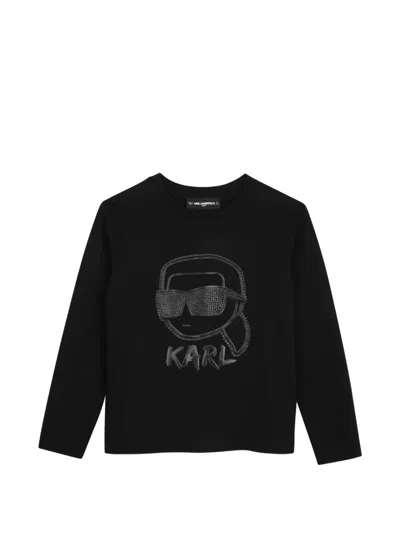 Karl Lagerfeld Kids' Logo-print Long-sleeve T-shirt In Black