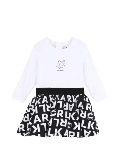 Karl Lagerfeld Babies' Logo-print Long-sleeved Cotton Dress In Multi