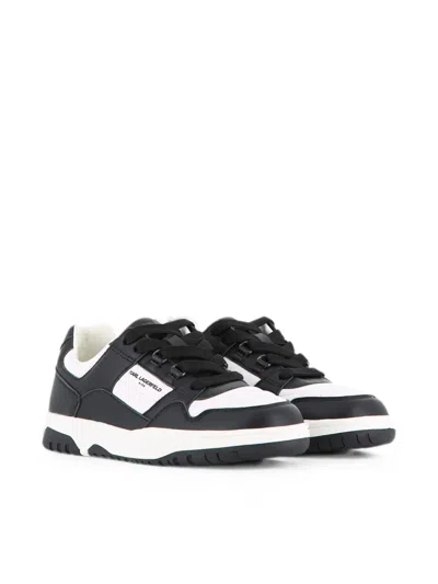 Karl Lagerfeld Kids' Logo-print Panelled Lace-up Leather Sneakers In Black