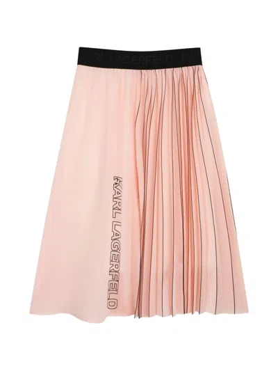 Karl Lagerfeld Kids' Logo-print Pleated Midi Skirt In Pink
