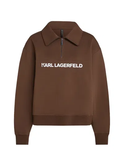 Karl Lagerfeld Logo Athleisure Half-zip Sweatshirt In Brown