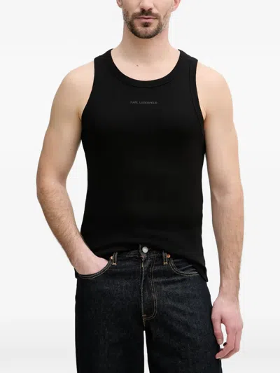 Karl Lagerfeld Logo-print Ribbed Vest In Black