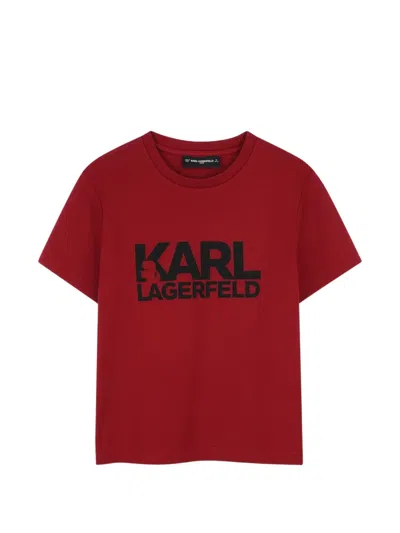 Karl Lagerfeld Kids' Logo-print Short-sleeve T-shirt In Burgundy