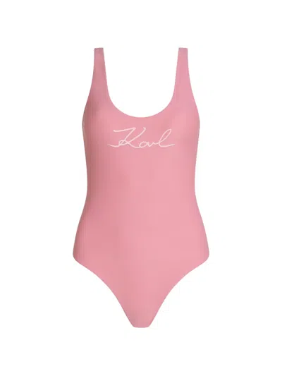 Karl Lagerfeld Logo-print Swimsuit In Pink