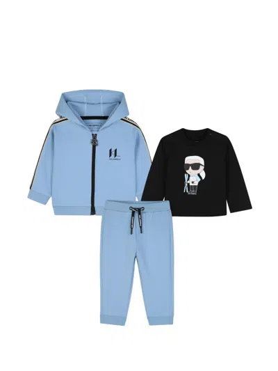 Karl Lagerfeld Babies' Logo-print Three-piece Cotton Tracksuit Set In Blue