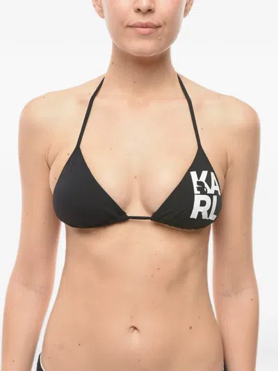 Karl Lagerfeld Logo-print Triangle Bikini Top In Black