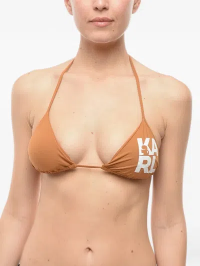 Karl Lagerfeld Logo-print Triangle Bikini Top In Brown