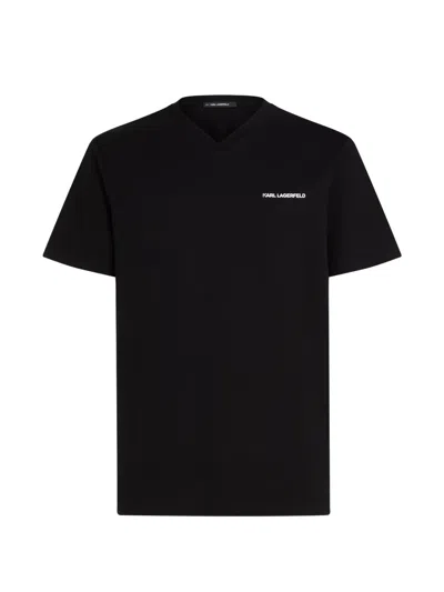Karl Lagerfeld Logo-print V-neck T-shirt In Black
