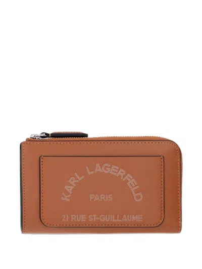 Karl Lagerfeld Logo-print Zip-around Wallet In Brown