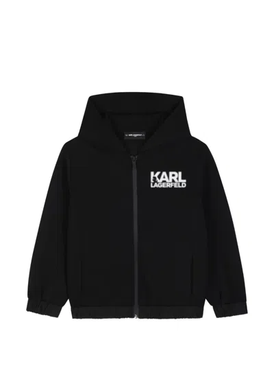 Karl Lagerfeld Kids' Logo-print Zip-up Hoodie In Black