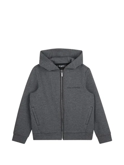 Karl Lagerfeld Kids' Logo-print Zip-up Hoodie In Gray