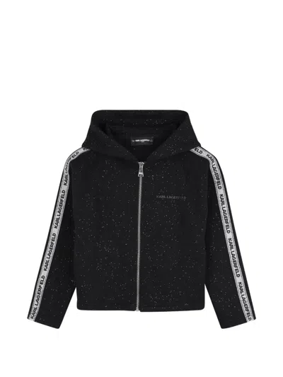 Karl Lagerfeld Kids' Logo-tape Glitter Hoodie In Black