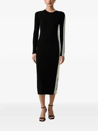 Karl Lagerfeld Logo-tape Ribbed-knit Midi Dress In Black
