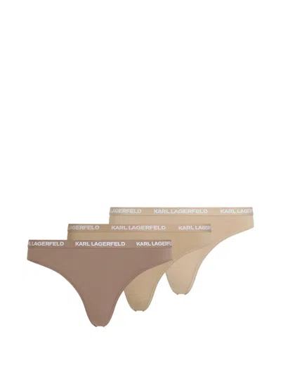 Karl Lagerfeld Logo-waistband Briefs (set Of Three) In Brown