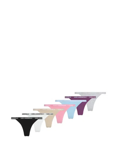 Karl Lagerfeld Logo-waistband Thongs (pack Of Seven) In Multi