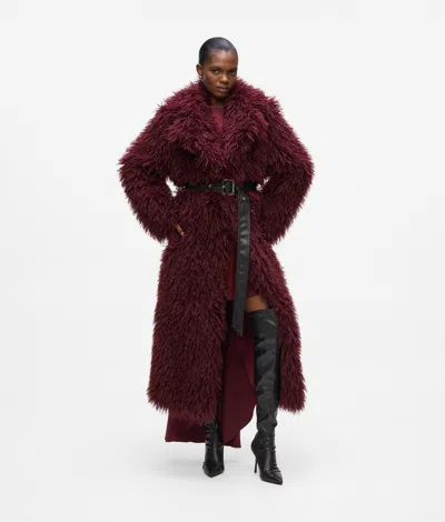 Karl Lagerfeld Long Faux-fur Coat In Burgundy
