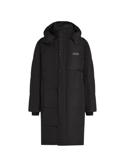 Karl Lagerfeld Long Hooded Puffer Jacket In Black