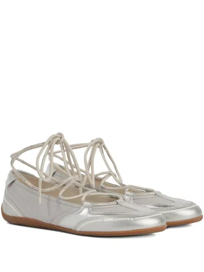 Karl Lagerfeld Long Lace Ballet Flats In Silver