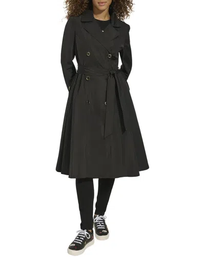Karl Lagerfeld Long Pleated Trench Coat In Black