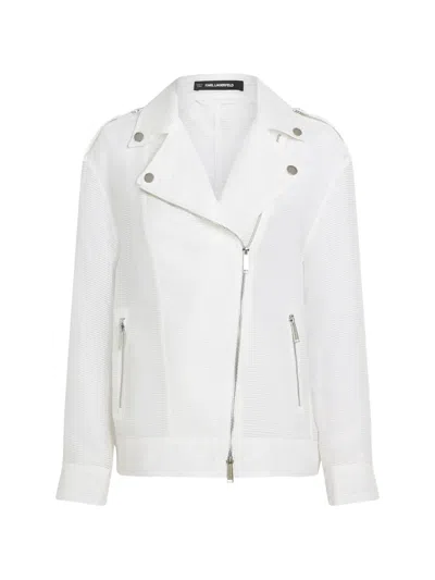Karl Lagerfeld Long-sleeve Biker Jacket In White