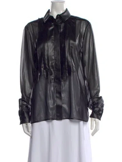 Pre-owned Karl Lagerfeld Long Sleeve Button-up Top In Black