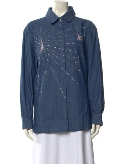 Pre-owned Karl Lagerfeld Long Sleeve Button-up Top In Blue