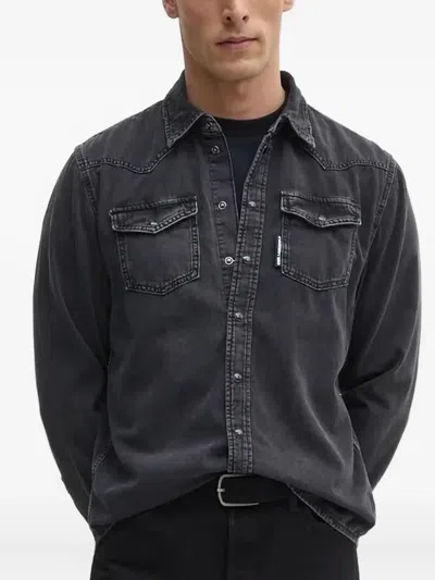 Karl Lagerfeld Long-sleeve Denim Shirt In Black