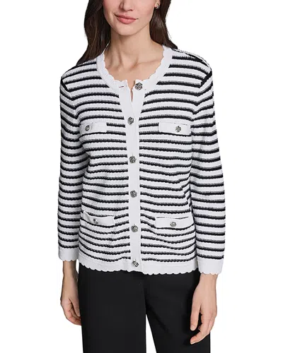 Karl Lagerfeld Long Sleeve Four Pocket Striped Sweater In White