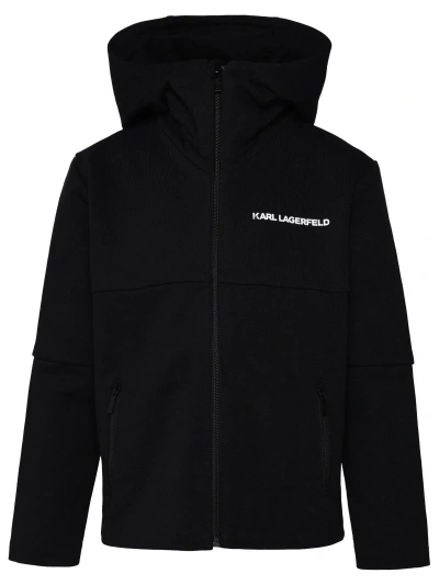 Karl Lagerfeld Kids' Long-sleeve Logo-printed Zipped Hoodie In Nero