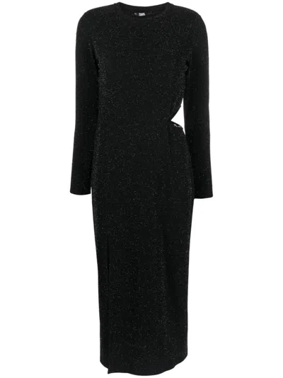 Karl Lagerfeld Long-sleeve Lurex Midi Dress In Black