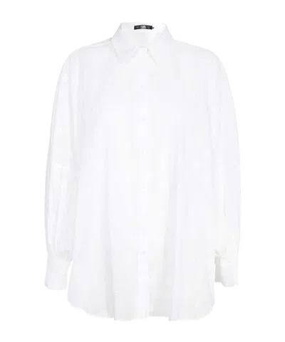 Karl Lagerfeld Long-sleeve Monogram Cotton Shirt In White