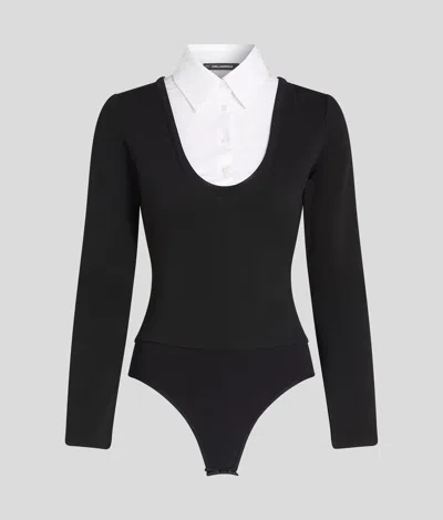 Karl Lagerfeld Long-sleeved Bodysuit In Black