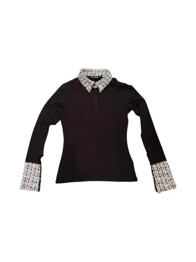 Karl Lagerfeld Long Sleeved Bouclé Polo Shirt In Black