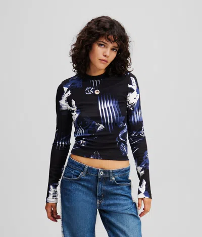 Karl Lagerfeld Long-sleeved Digital Print Top In Blue