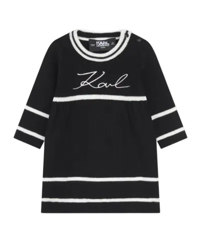 Karl Lagerfeld Babies' Embroidered-logo Knitted Dress In Black