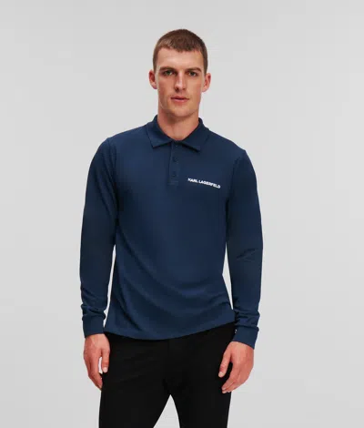 Karl Lagerfeld Long-sleeved Logo Polo Shirt In Blue