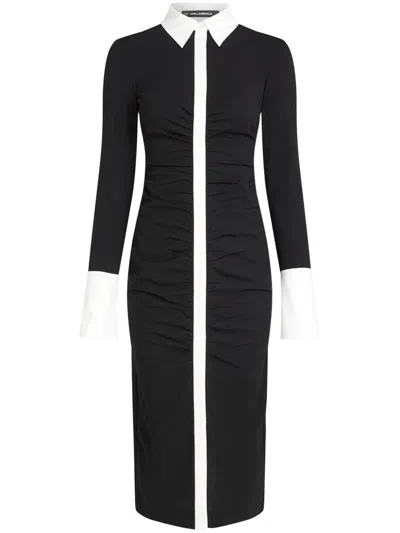 Karl Lagerfeld Long-sleeved Polo Dress In Black