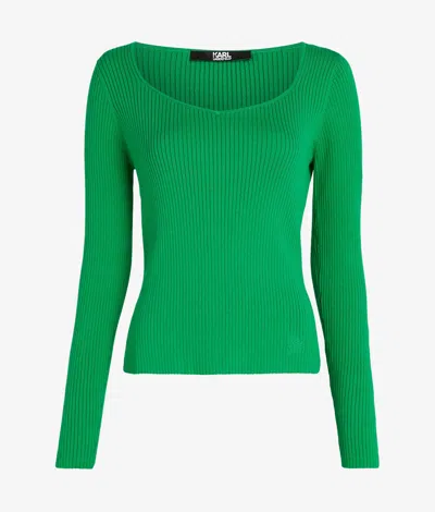 Karl Lagerfeld Long-sleeved Rib Knit Top In Green