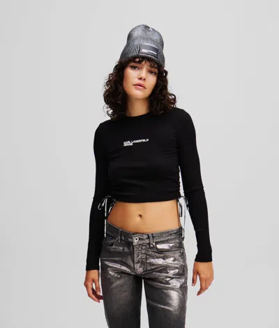 Karl Lagerfeld Long-sleeved Ribbed T-shirt In Black