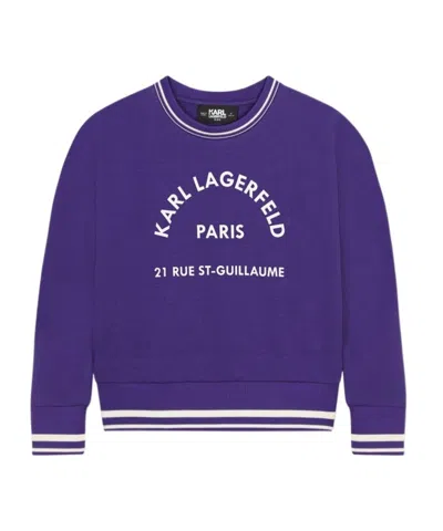 Karl Lagerfeld Kids' Striped-border Logo-print Sweatshirt In Purple
