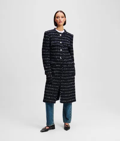 Karl Lagerfeld Longline Bouclé Coat In Black