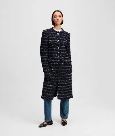 Karl Lagerfeld Longline Bouclé Coat In Black
